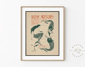 Vintage Mermaid Art Print | Beach Art | Ocean Art Printable Wall Art | Olive Green Art | Wall Art Printable | Digital Download | 0156