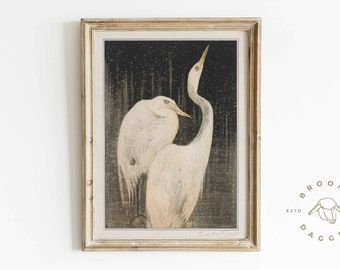 Elegant Crane Art Print | Beachy Wall Art | Digital Download | Printable Wall Art | Black and White Wall Art | Coastal Wall Art | Bird 0002