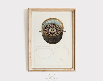 Vintage Compass Art Print: Nautical Coastal Decor (Digital Download)