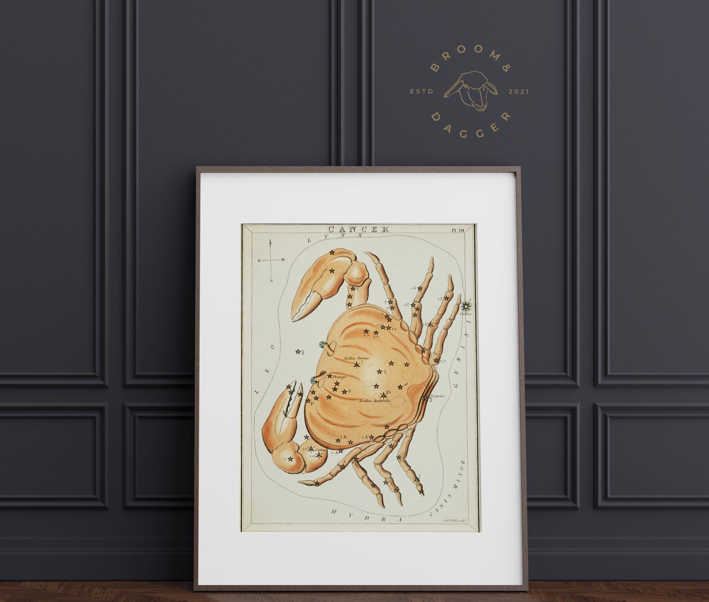 Vintage Cancer Zodiac Art | Beachy Wall Art | Printable Art Astrology ...