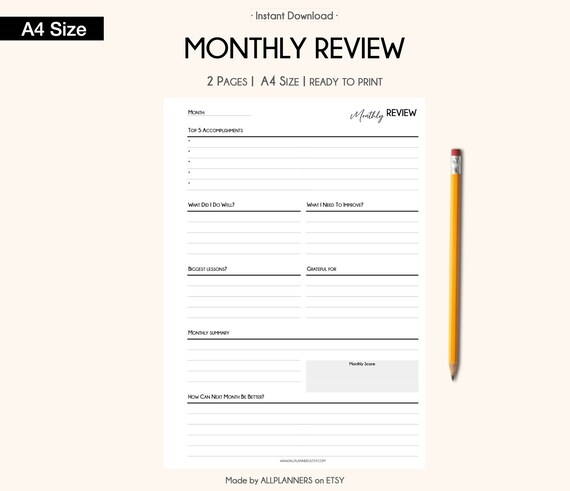 Printable Monthly Review Printable Monthly Planner Printable | Etsy