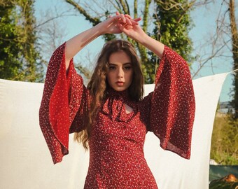 Bell Sleeve Dress 70s - Etsy