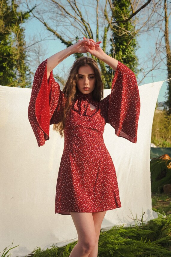 Bell Sleeve Mini Dress Vintage Inspired 