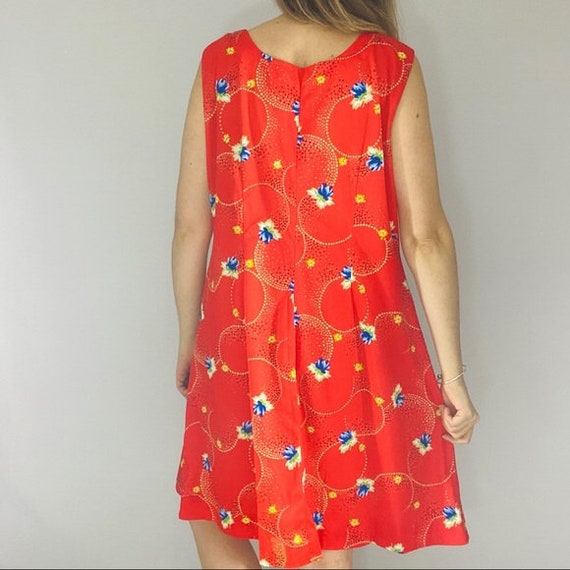 90s tent dress bright red floral pattern tank top… - image 6