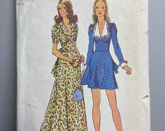 1970s Vintage Sewing Pattern Summer Party Midi Maxi Dress. V Neck Puff ...