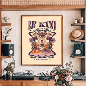 Hippie Decor, Be Kind Poster, Groovy Poster, 70s Wall Decor, Psychedelic Poster, Hippie Poster, 70s Hippie Home Decor, Flower Child Art