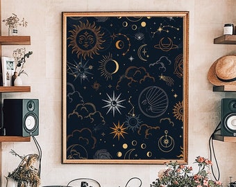 Celestial Sun and Moon Print: Witchy Wall Decor