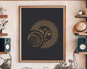 Witchy Wall Decor, Celestial Wall Art, Sun and Moon Print, Witch Decor, Moon Print, Sun Print, Witchy Decorations, Witchy Art Prints