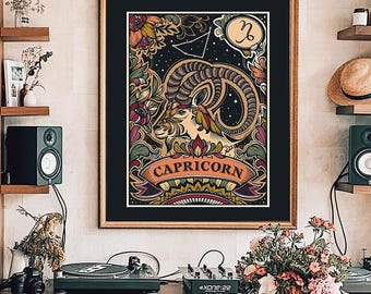 Capricorn Zodiac Poster: Astrology Wall Art, Birthday Gift
