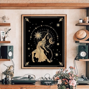 Moon Goddess Art, Witch Poster, Witchcraft Poster, Goddess Decor, Witch Art, Witch Print, Celestial Wall Art, Witch Gift, Witch Home Decor