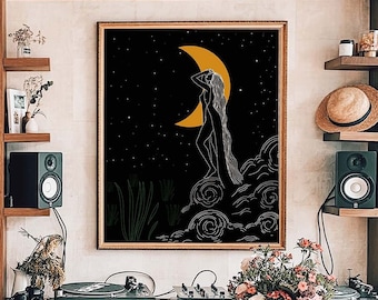 Moon Goddess Art Print: Spiritual Celestial Home Decor