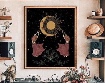 Impresión de empoderamiento femenino: Arte de diosas celestiales, decoración de brujas