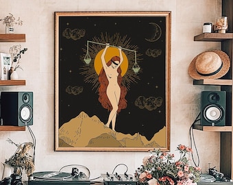 Libra Zodiac Art Print: Celestial Goddess Poster