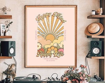 70s Floral Art Print: Retro Rainbow Home Decor