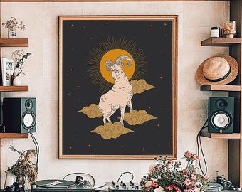 Capricorn Zodiac Art Print: Celestial Witchy Wall Decor