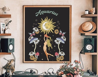 Aquarius Zodiac Art Print: Celestial Astrology Wall Decor