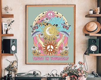 70s Psychedelic Mushroom Poster: Groovy Hippie Wall Art