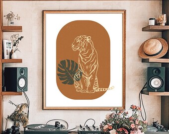 Retro 70s Tiger Print: Boho Home Decor Wall Art