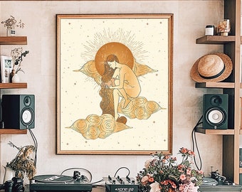 Aquarius Zodiac Art Print: Celestial Witchy Decor