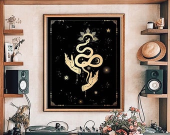 Celestial Snake Print: Witchy Sun and Moon Wall Art