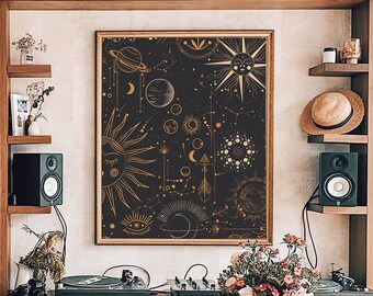 Sun and Moon Celestial Print: Witchy Spiritual Decor
