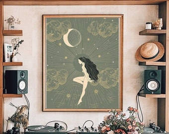 Moon Goddess Art Print: Celestial Witch Decor