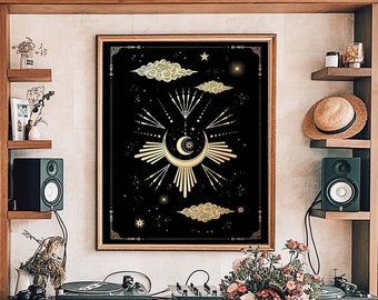 Celestial Sun and Moon Print: Witchy Home Decor