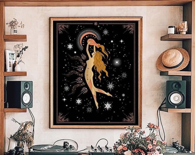 Aquarius Zodiac Art Print: Witchy Celestial Wall Decor