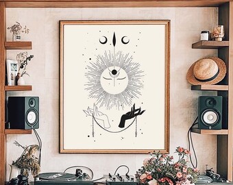 Sun and Moon Celestial Print: Witchy Mystical Wall Art