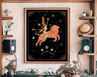Leo Zodiac Sign Poster: Witchy Celestial Art Print