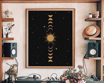 Sun and Moon Print, Celestial Decor, Witchy Decor, Boho Wall Hangings, Witchy Wall Decor, Witchcraft Art, Witchy Gifts, Witchy Decorations