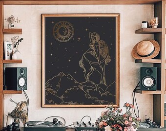 Impresión del zodiaco Sagitario: Arte mural de astrología bohemia