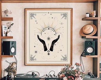 Witchy Hands Sun and Moon Print: Celestial Wall Decor