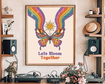70s Butterfly Print: Retro Rainbow Wall Art