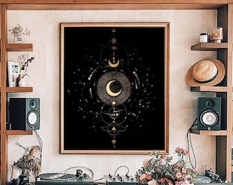 Celestial Decor, Sun and Moon Print, Witchy Wall Decor, Witchy Decor, Witch Wall Decor, Moon Poster, Witchy Decorations, Witchcraft Decor