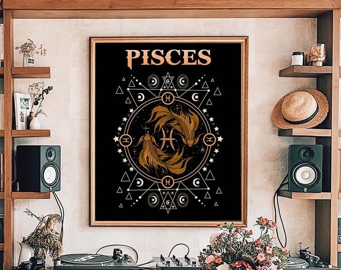 Pisces Birthday Gift, Zodiac Print, Horoscope Art, Pisces Poster, Astrology Print, Constellation Gift, Celestial Wall Art, Star Sign Print
