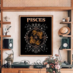 Pisces Birthday Gift, Zodiac Print, Horoscope Art, Pisces Poster, Astrology Print, Constellation Gift, Celestial Wall Art, Star Sign Print