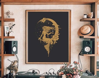 Moon Goddess Art Print: Celestial Witchy Home Decor