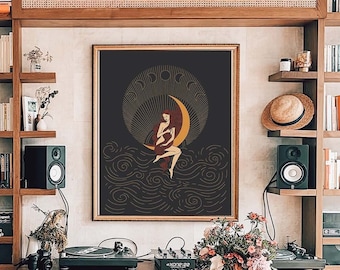 Moon Goddess Art Print: Witchy Celestial Home Decor