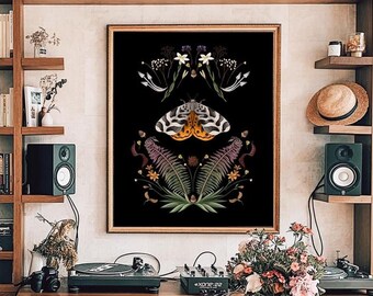 Witchy Butterfly Art Print: Celestial Sun & Moon Decor