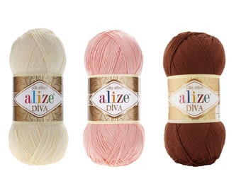 Fil Alize Diva, Fil au crochet d’été, Acrylique microfibre effet soie, Fil Amigurumi, Cardigan pour bébé, Fil doux pour vêtements de bébé, Fil bikini