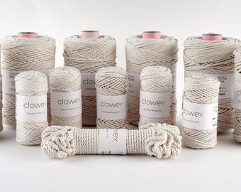 Cuerda de macramé de algodón natural Clowex de 3-4-5 mm, cordón trenzado de 2-3 cabos para manualidades.