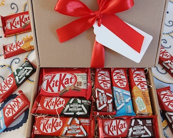 Caja de regalo de barra de chocolate /Caja de regalo de chocolate KitKat Hamper /Etiqueta de regalo personalizada /Caja de golosinas /Feliz cumpleaños /Día del Padre/ Abrazo en una caja