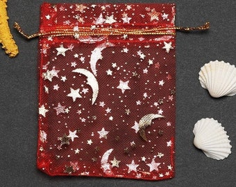 Étoile et lune 5/10 pièces 10 x 15 cm - Sacs en organza rouge, pochettes cadeaux pour bijoux de la meilleure qualité