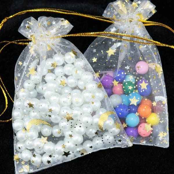 Sacchetti di organza bianchi da 5/10 pezzi di stelle e luna, sacchetti regalo per gioielli della migliore qualità