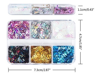 6 unidades/caja de letras holográficas con lentejuelas brillantes, suministros para resina, rellenos de moldes, decoración de uñas, manualidades DIY, fabricación de joyas.
