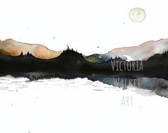 Watercolor abstract landscape with warm tones