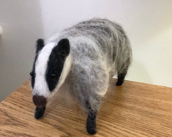 Needle Felted Badger - Handmade Natural Sculpture - Cute Forest Woodland Autumn Decoration Unique Gift Idea Collectable Nature Garden