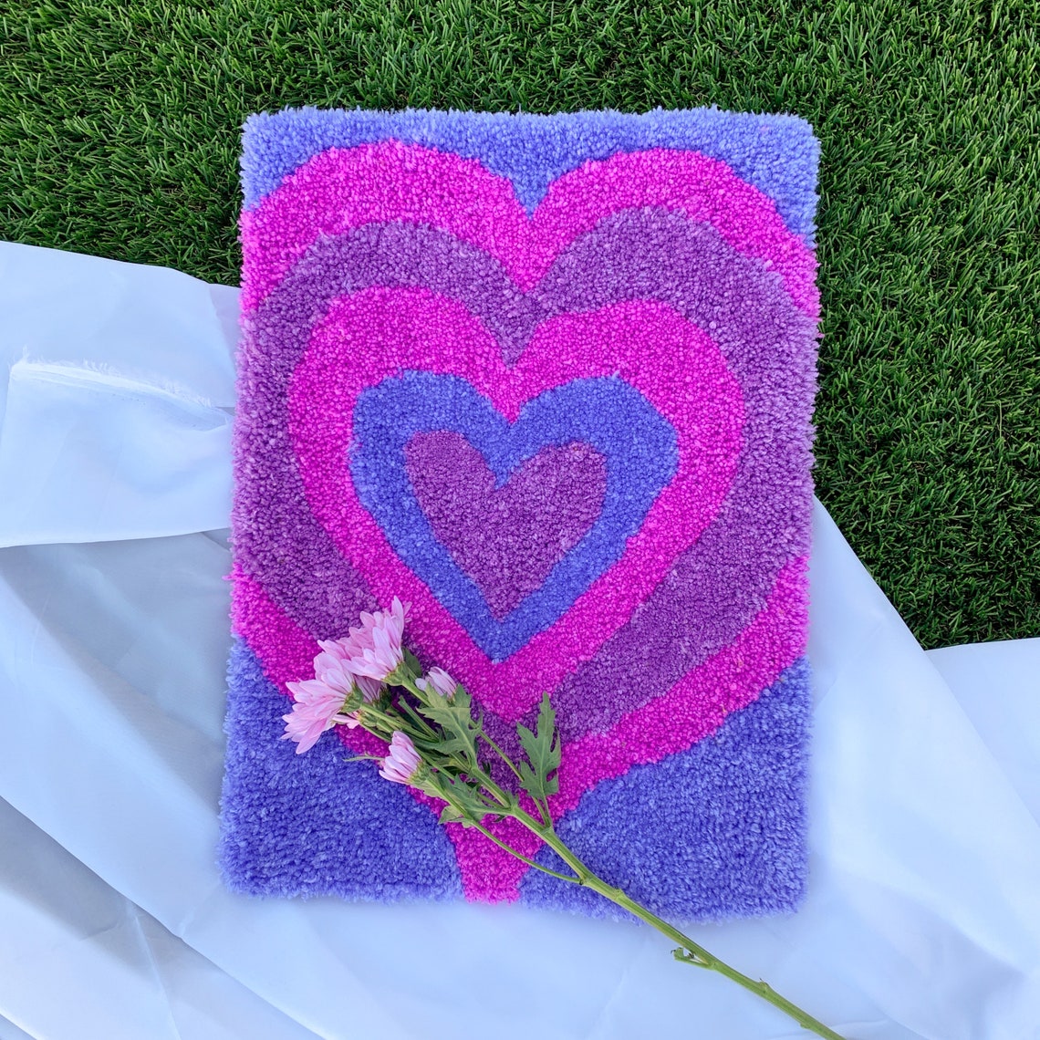 Handmade Tufted Heart Pattern Rug Cut Pile Y2K Danish Style Etsy