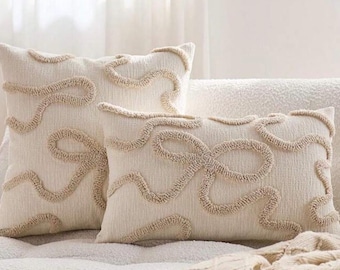 Bow tufted cream cushion cover without filler, neutral Home, home decor, cream, girly, bedroom, sofa cushion, beige